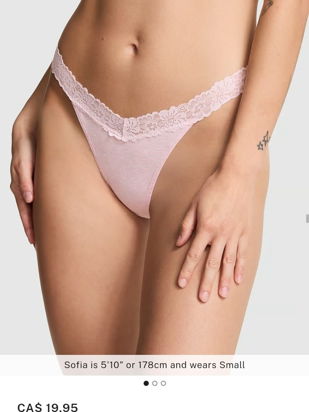 NWT VS PINK Cotton Lace Trim Thong Panty Heather Petal Pink Shine Small